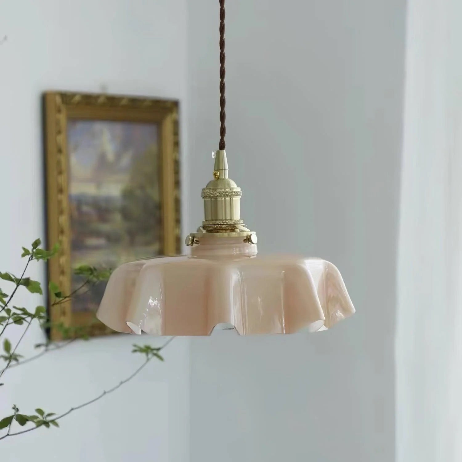Blush Opaline Glass Retro Glass Pendant Light
