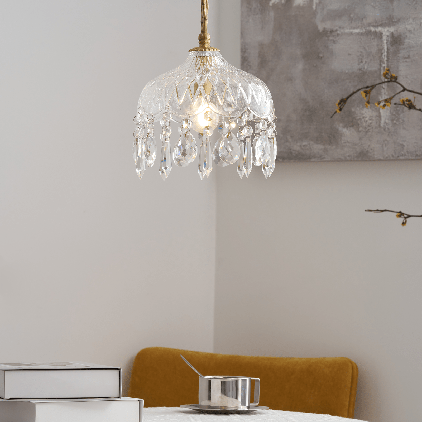 Celestial Glow Retro Brass Glass Pendant Light