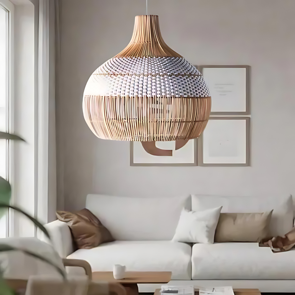 Breezy White Elegance Natural Rattan Pendant Light