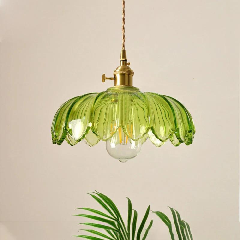 Emerald Lotus Retro Glass Ceiling Light