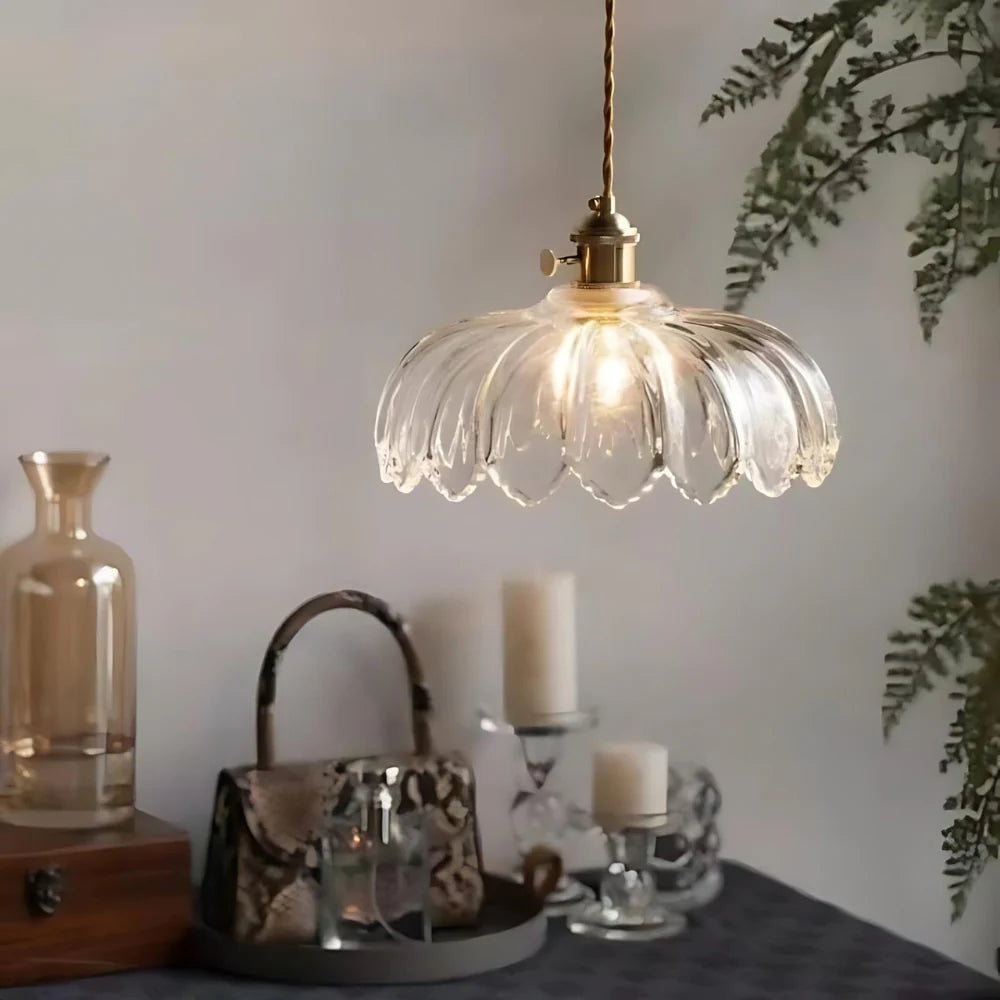 Emerald Lotus Retro Glass Ceiling Light