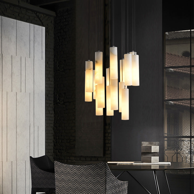 Serene Cylinder Modern Alabaster Marble Pendant Light