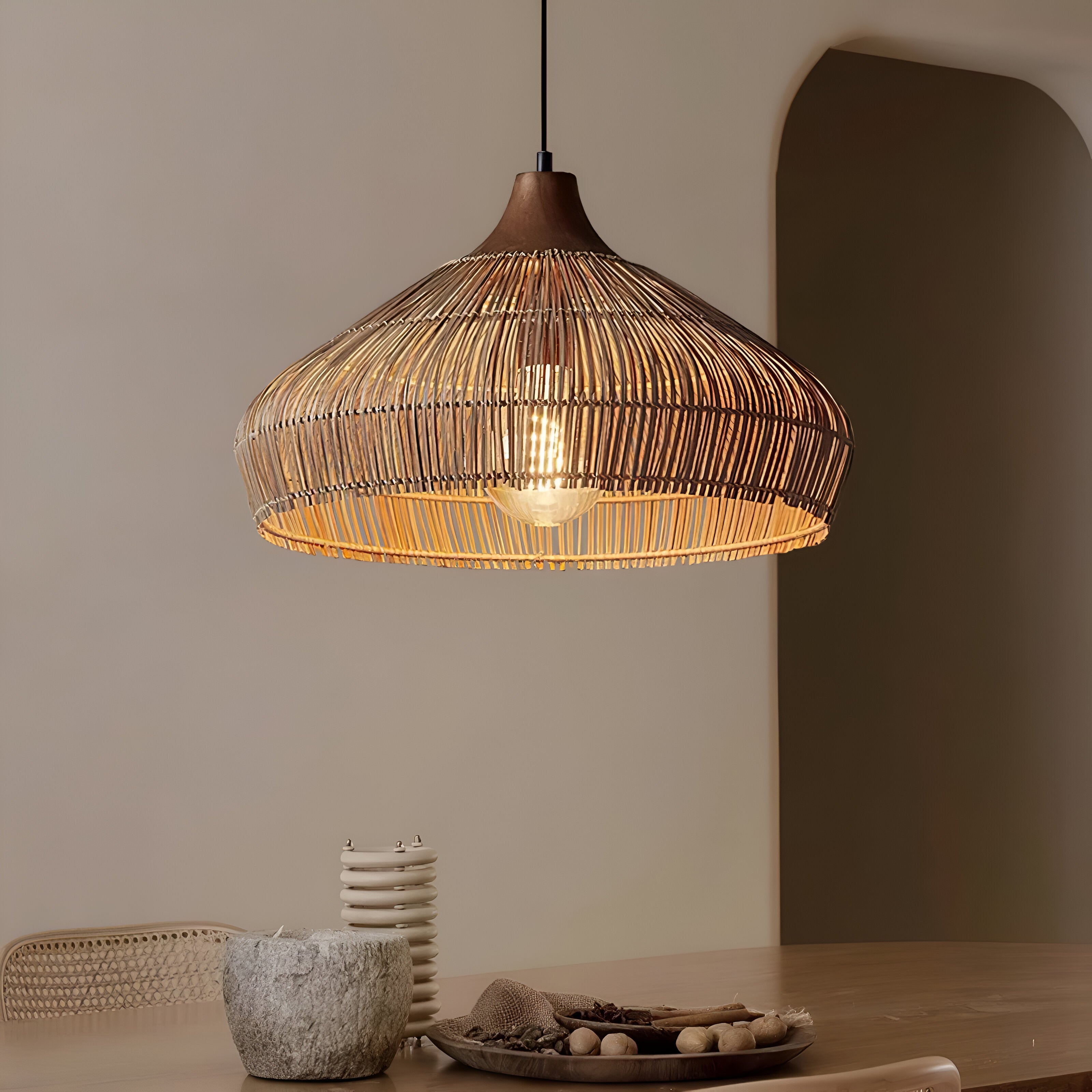 Elegant Natural Rattan Braid Boho Pendant Light