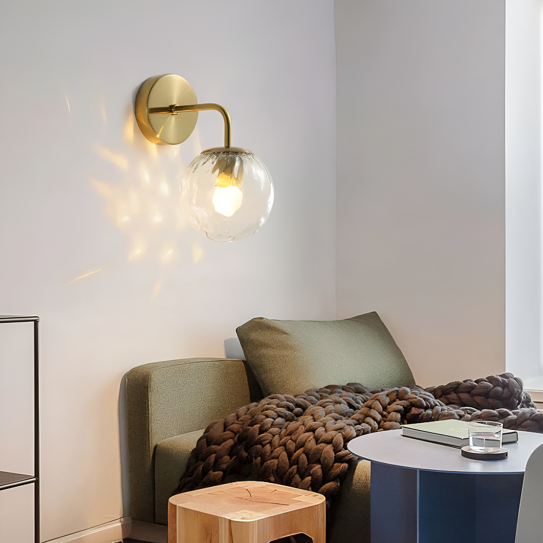 Modern Retro Rippled Glass Sphere Wall Light