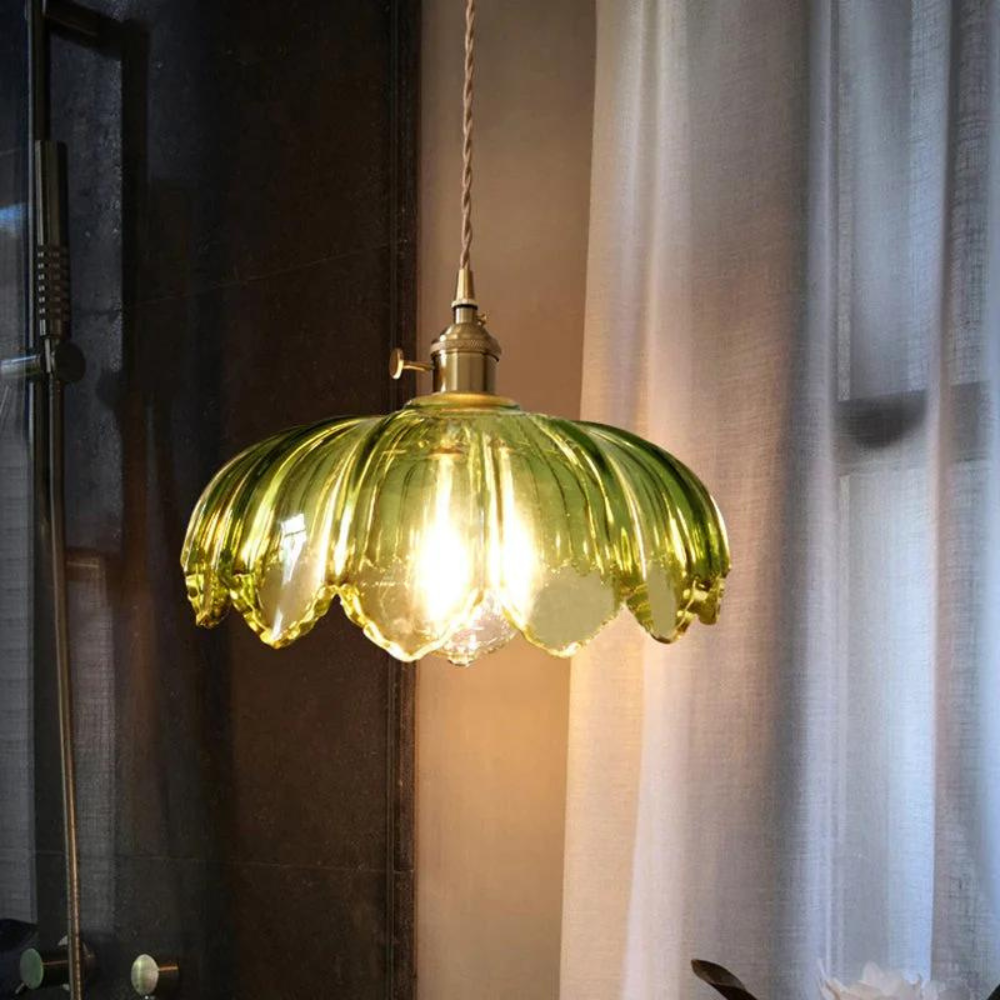 Emerald Lotus Retro Glass Ceiling Light