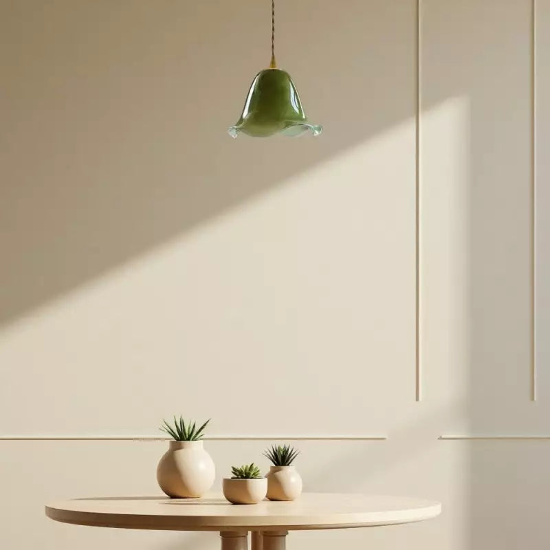 Verdantia Glow Retro Floral Green Glass Pendant Light