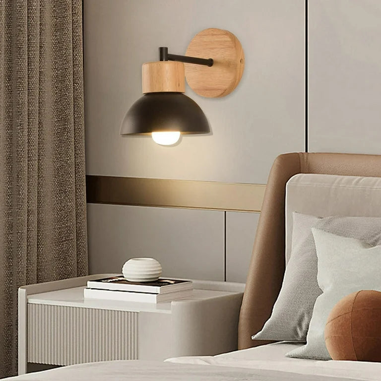 Nordic Wood Iron Shade Japandi Wall Light