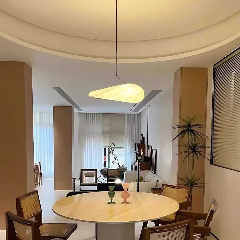 Japandi White Silk Fabric Minimalist Pendant Light