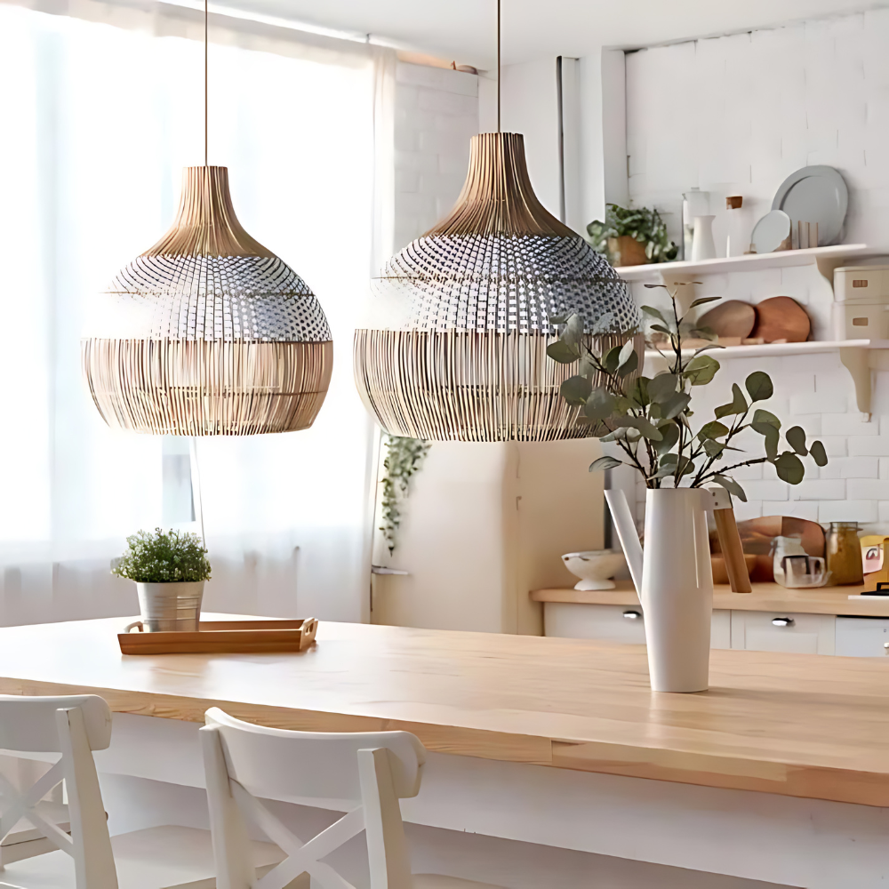 Breezy White Elegance Natural Rattan Pendant Light