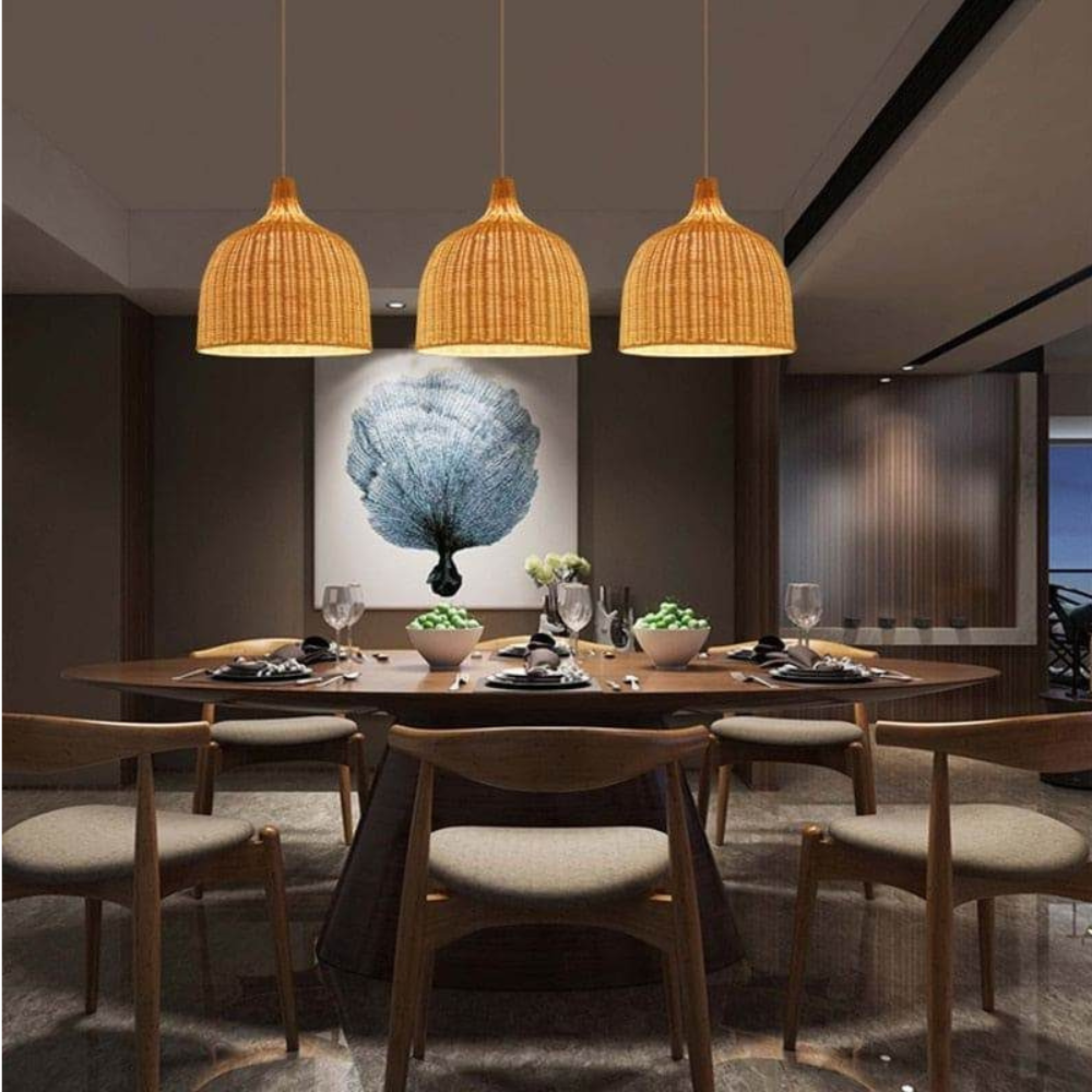 Braided Shine Natural Rattan Japandi Pendant Light