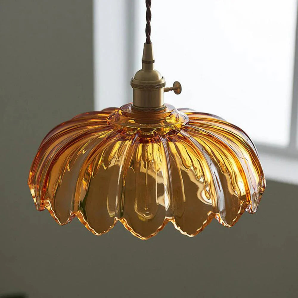 Emerald Lotus Retro Glass Ceiling Light