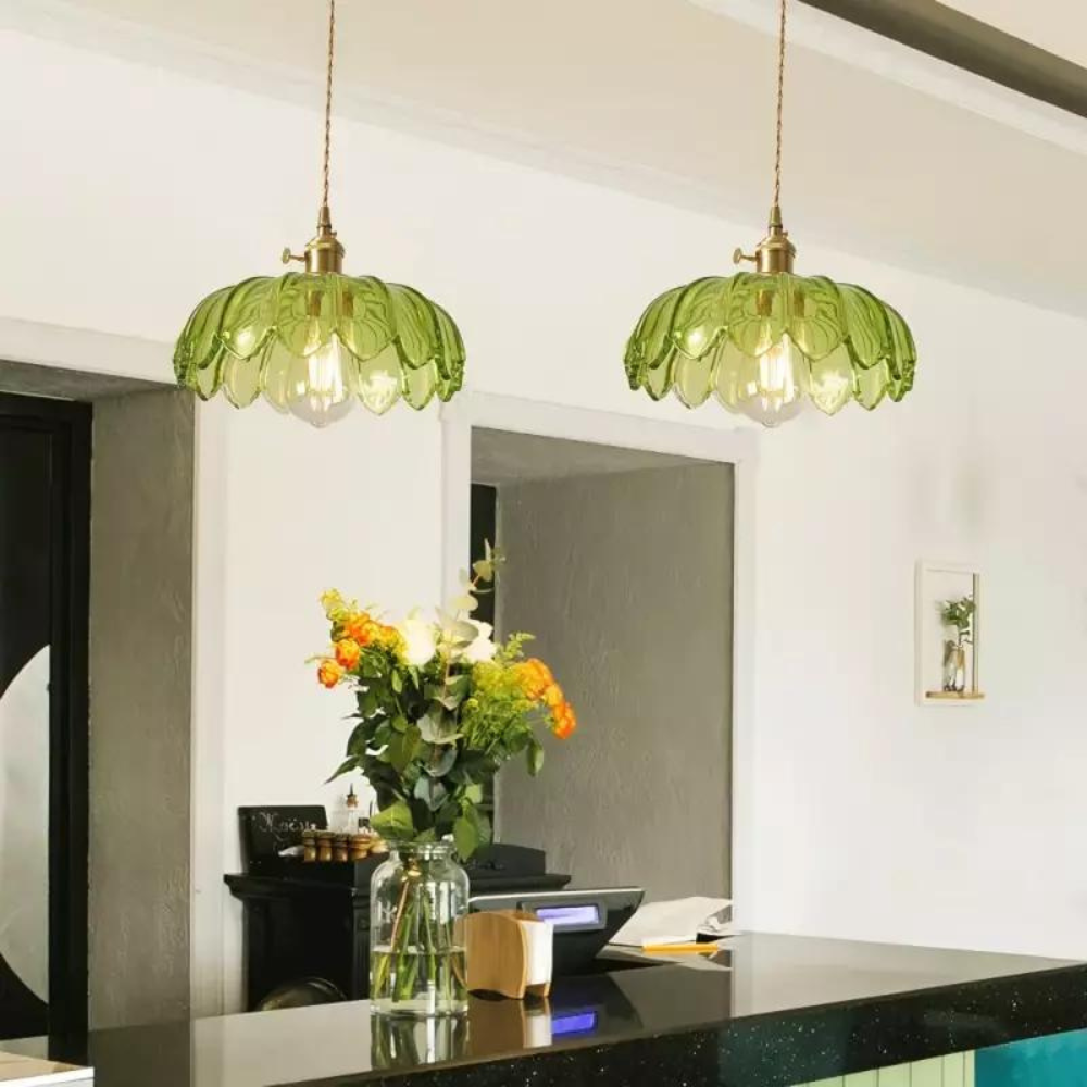 Emerald Lotus Retro Glass Ceiling Light