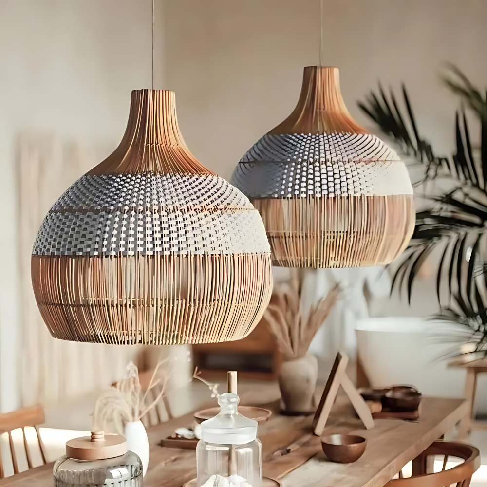 Breezy White Elegance Natural Rattan Pendant Light