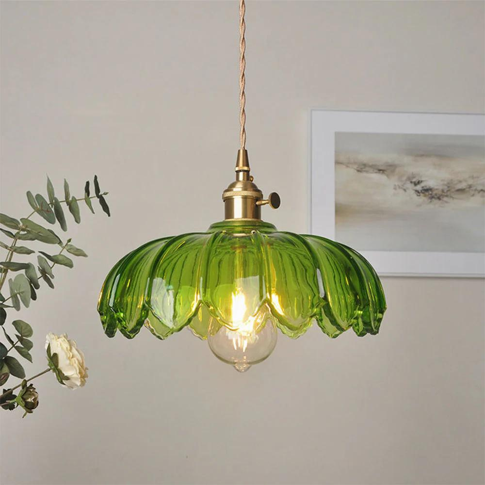 Emerald Lotus Retro Glass Ceiling Light