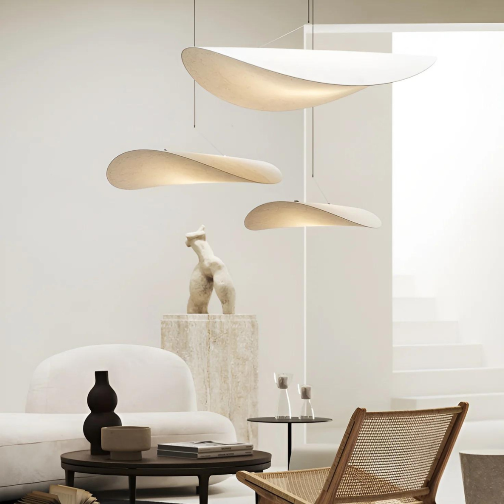 Japandi White Silk Fabric Minimalist Pendant Light
