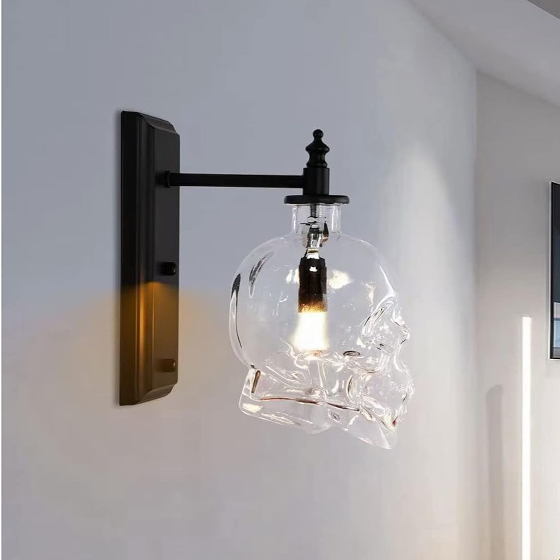 Clear Glass Skull Wall Light