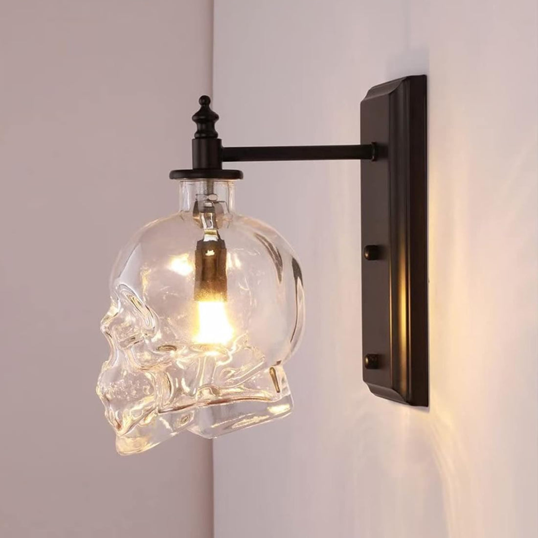 Clear Glass Skull Wall Light