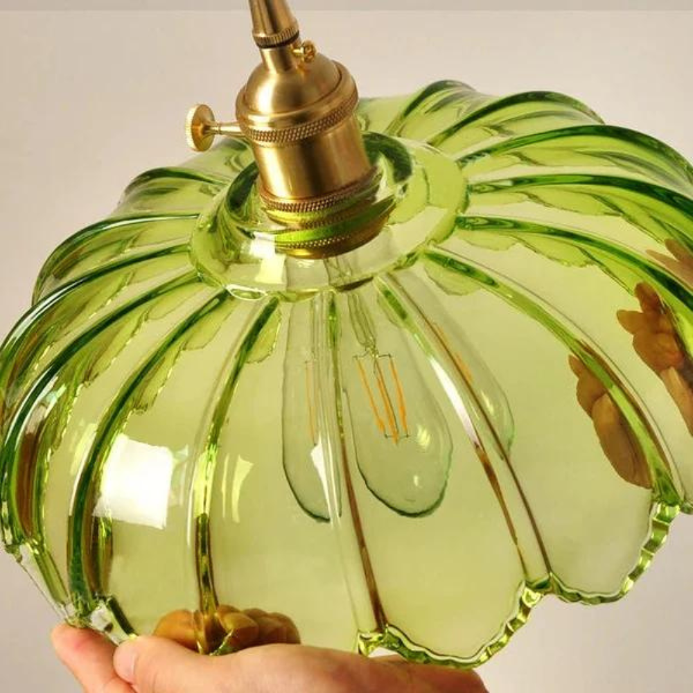 Emerald Lotus Retro Glass Ceiling Light