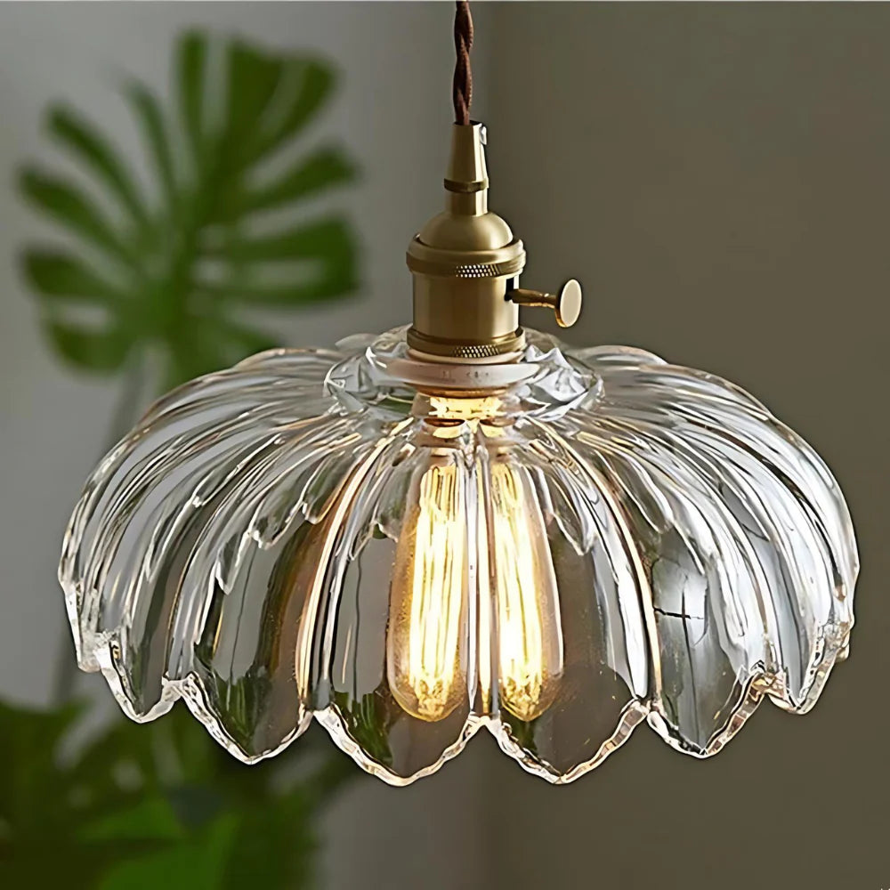 Emerald Lotus Retro Glass Ceiling Light
