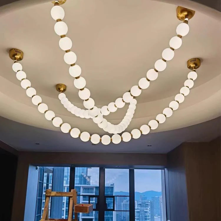 Pearl Necklace Japandi Acrylic Brass Chandelier