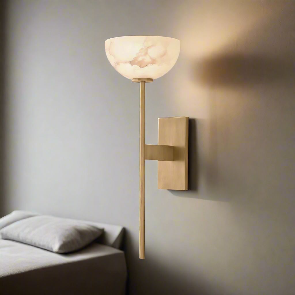 Lunara Glow Alabaster Brass Minimalist Wall Lamp