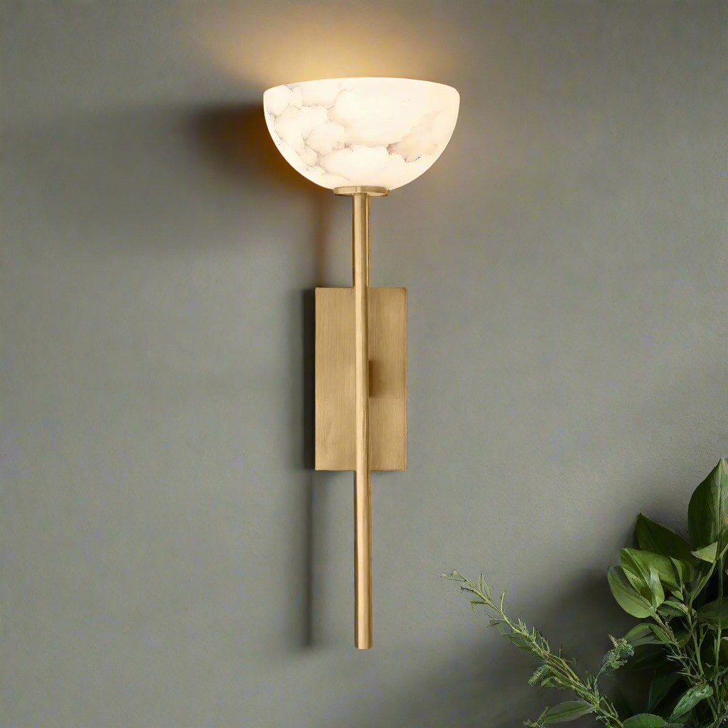 Lunara Glow Alabaster Brass Minimalist Wall Lamp