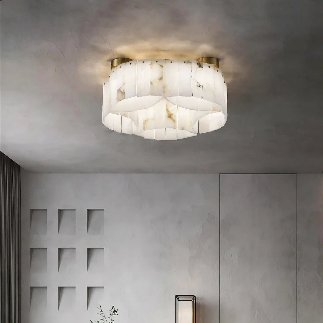 Serena Halo Alabaster Sculptural Brass Ceiling Lamp
