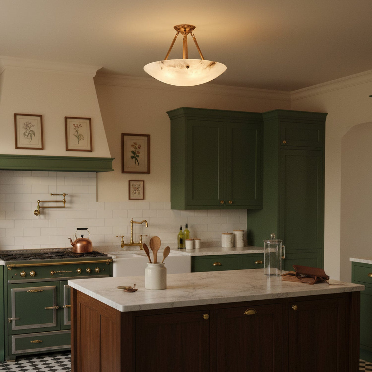 Ingrid Retro Alabaster Ceiling Light in a kitchen