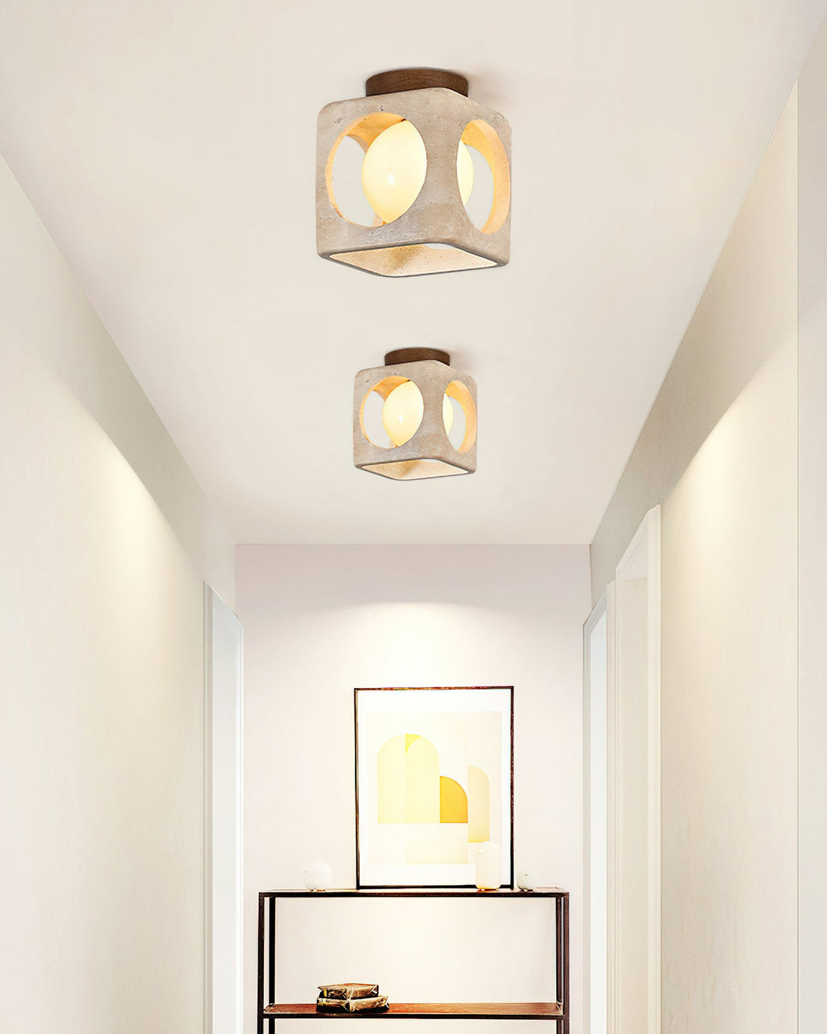 Saga Japandi Travertine Ceiling Light in an entry