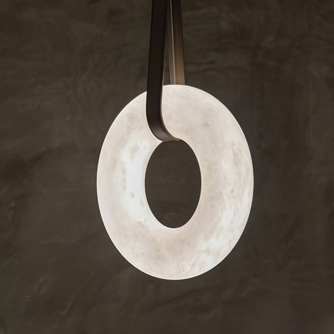 Aurelia Halo Nordic Alabaster Leather Strip Pendant Light