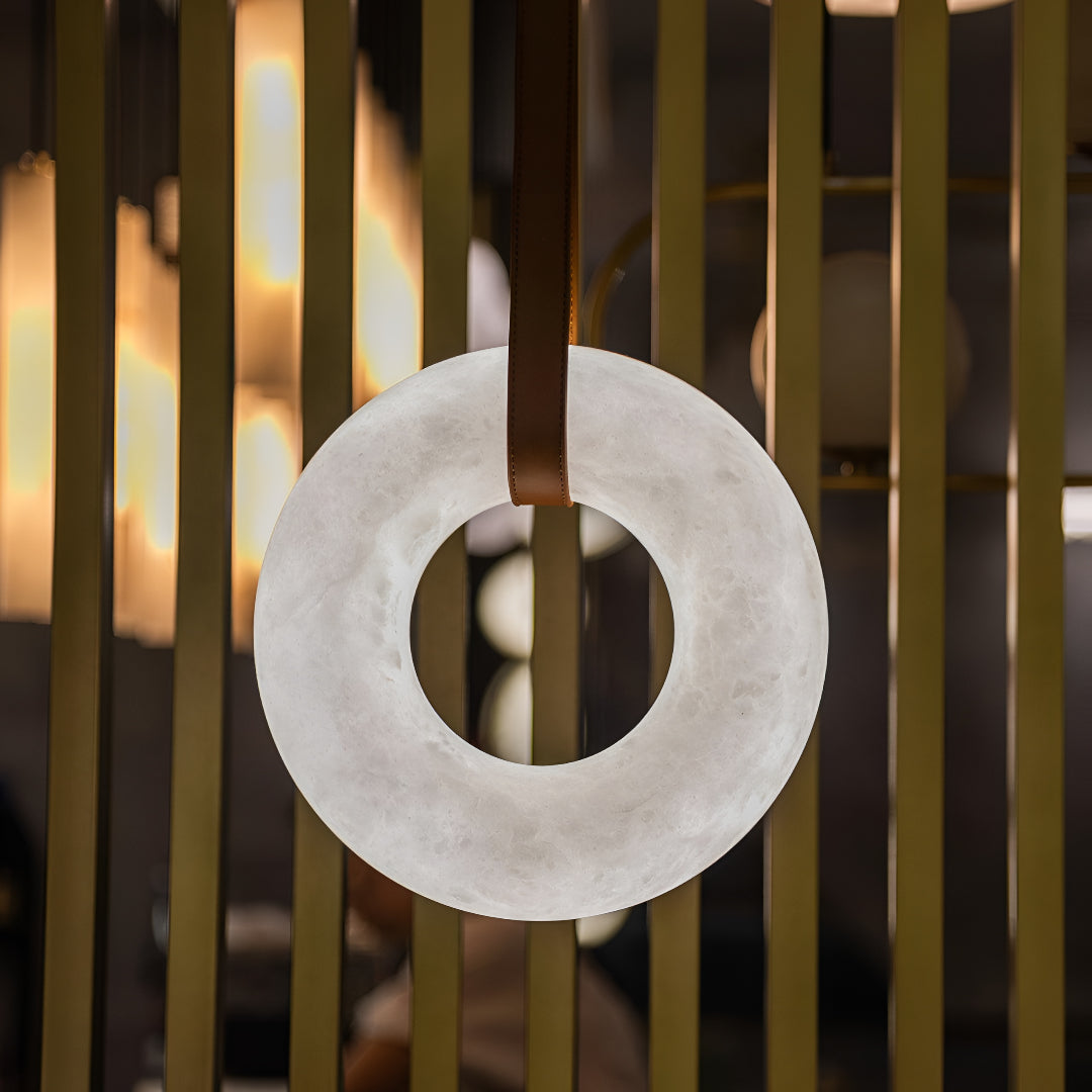 Aurelia Halo Nordic Alabaster Leather Strip Pendant Light