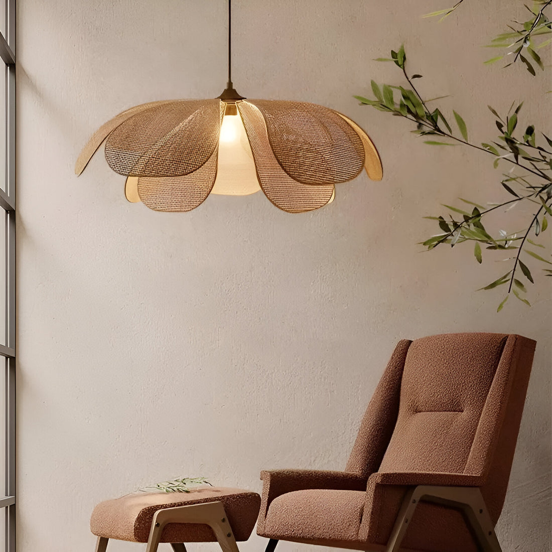 Bamboo Rattan Petal Rustic Wicker Pendant Light