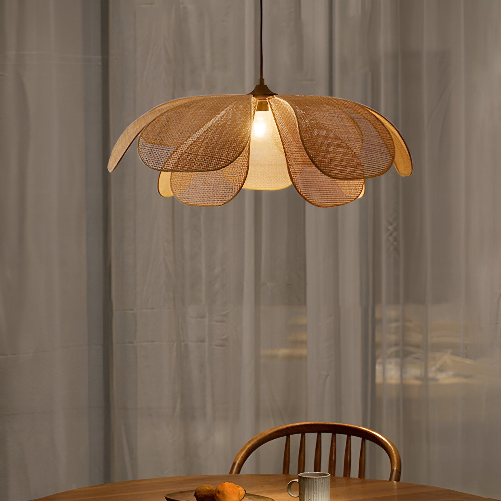 Bamboo Rattan Petal Rustic Wicker Pendant Light