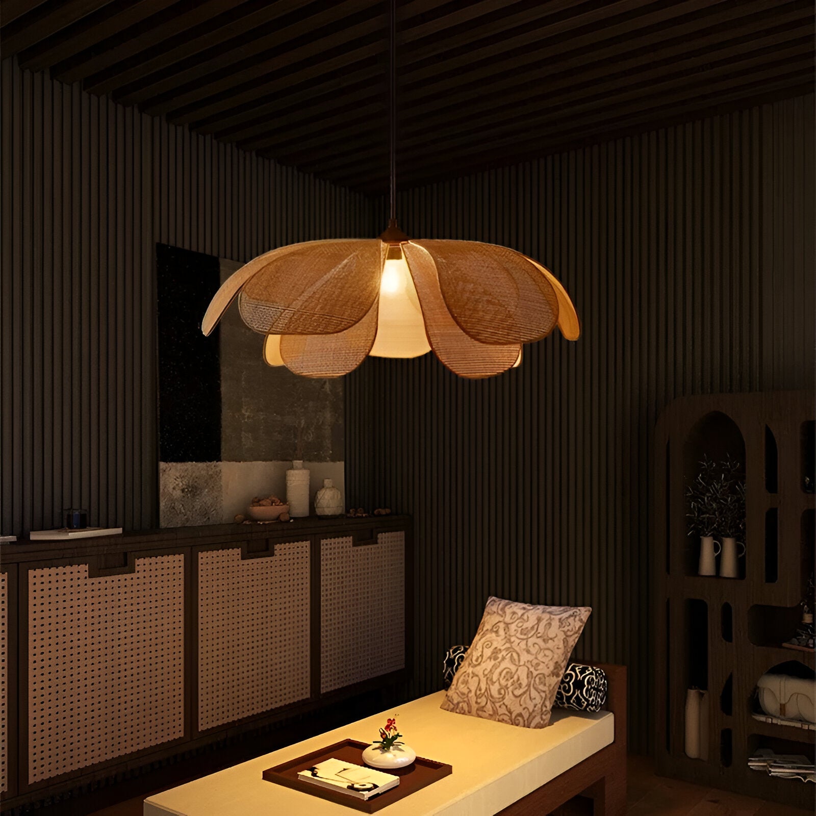 Bamboo Rattan Petal Rustic Wicker Pendant Light