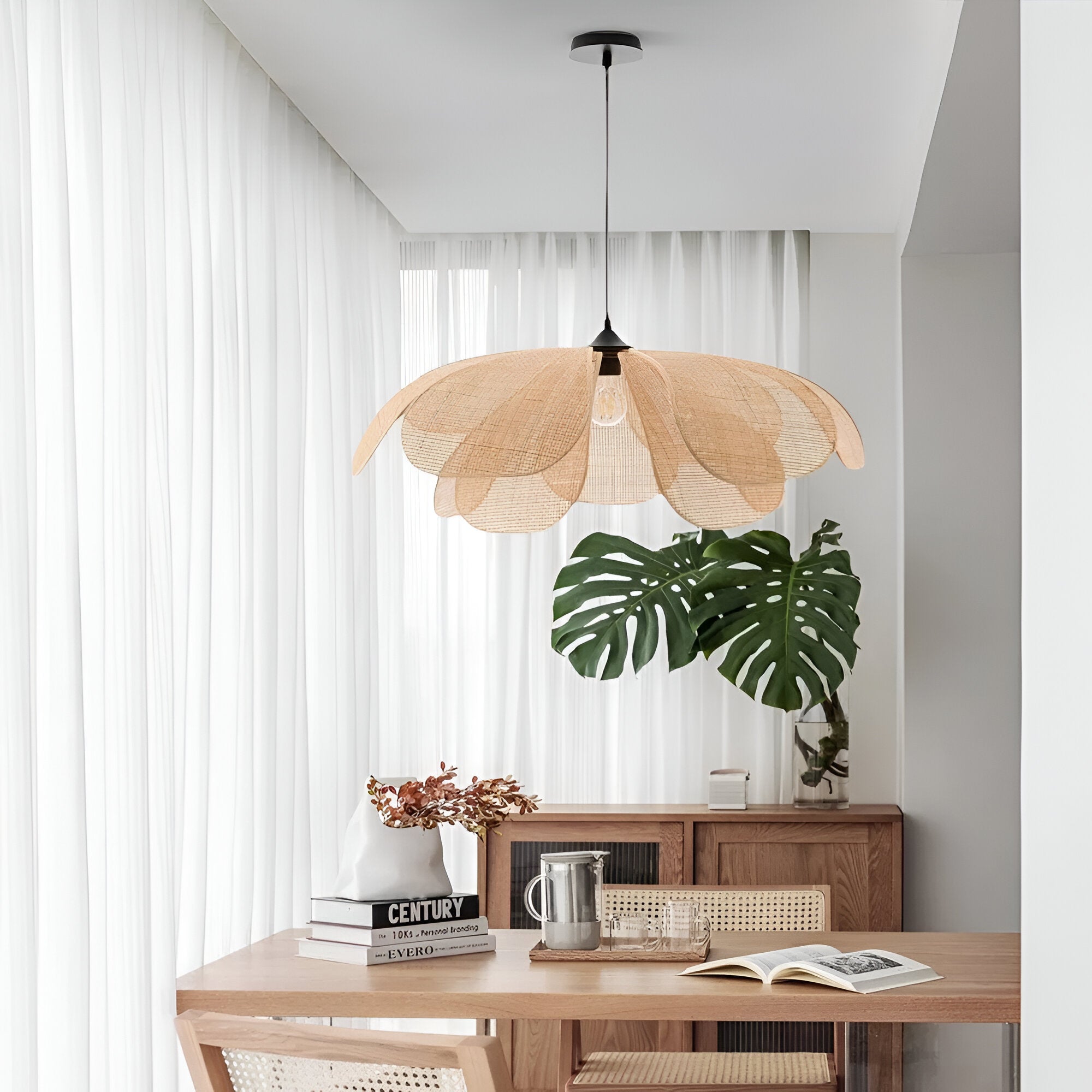 Bamboo Rattan Petal Rustic Wicker Pendant Light