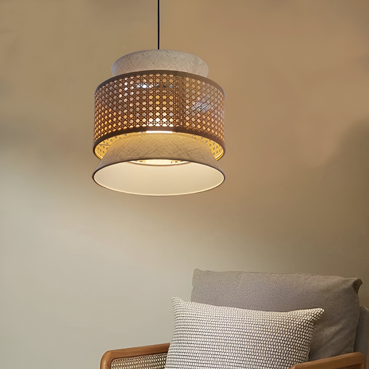 Boho Handwoven Bamboo Pendant Light