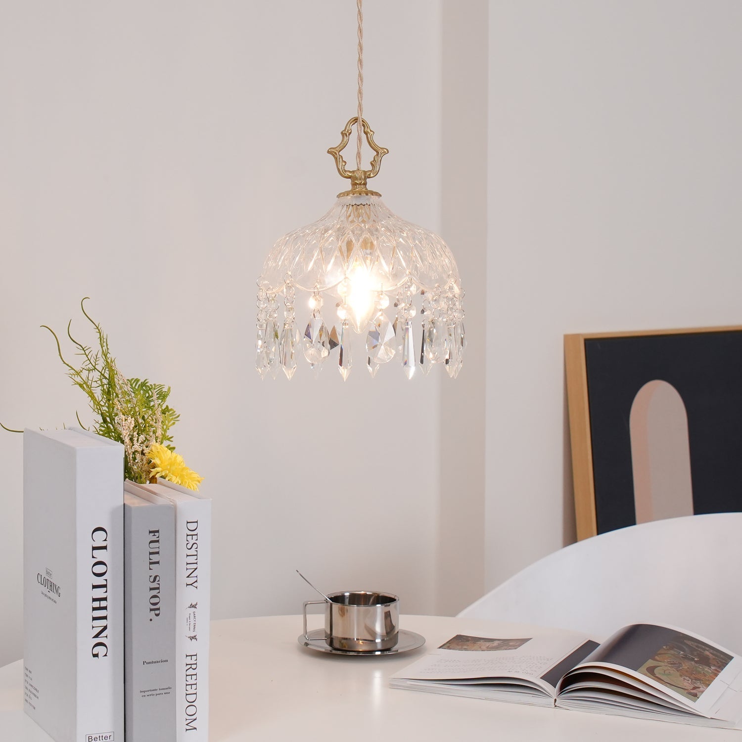 Celestial Glow Retro Brass Glass Pendant Light