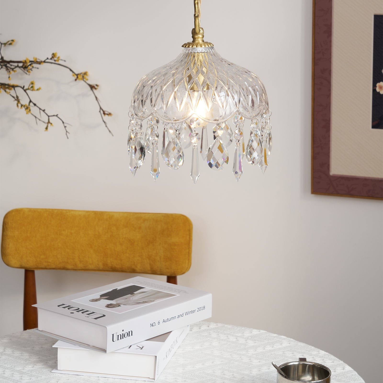 Celestial Glow Retro Brass Glass Pendant Light