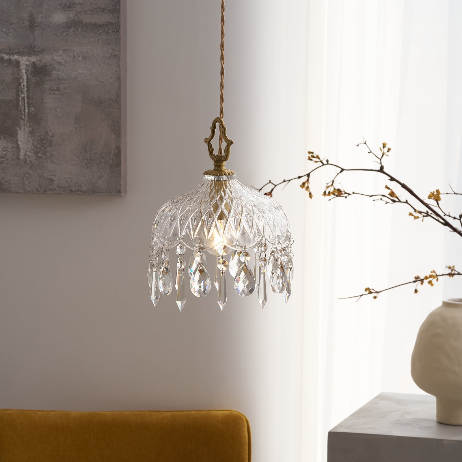 Celestial Glow Retro Brass Glass Pendant Light