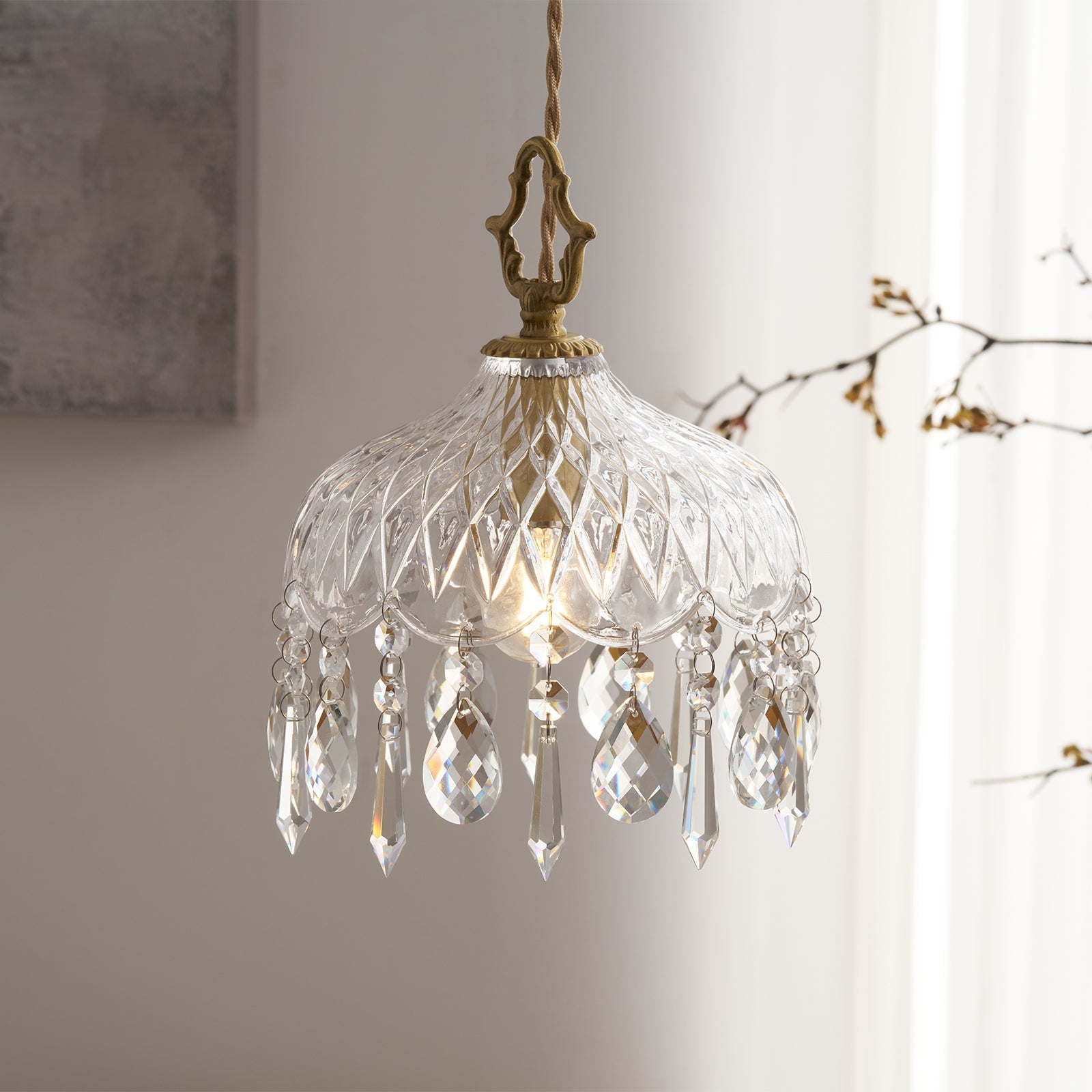 Celestial Glow Retro Brass Glass Pendant Light