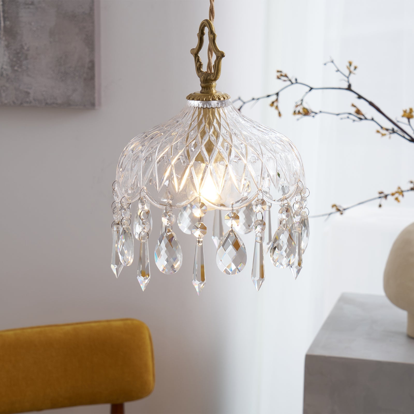 Celestial Glow Retro Brass Glass Pendant Light
