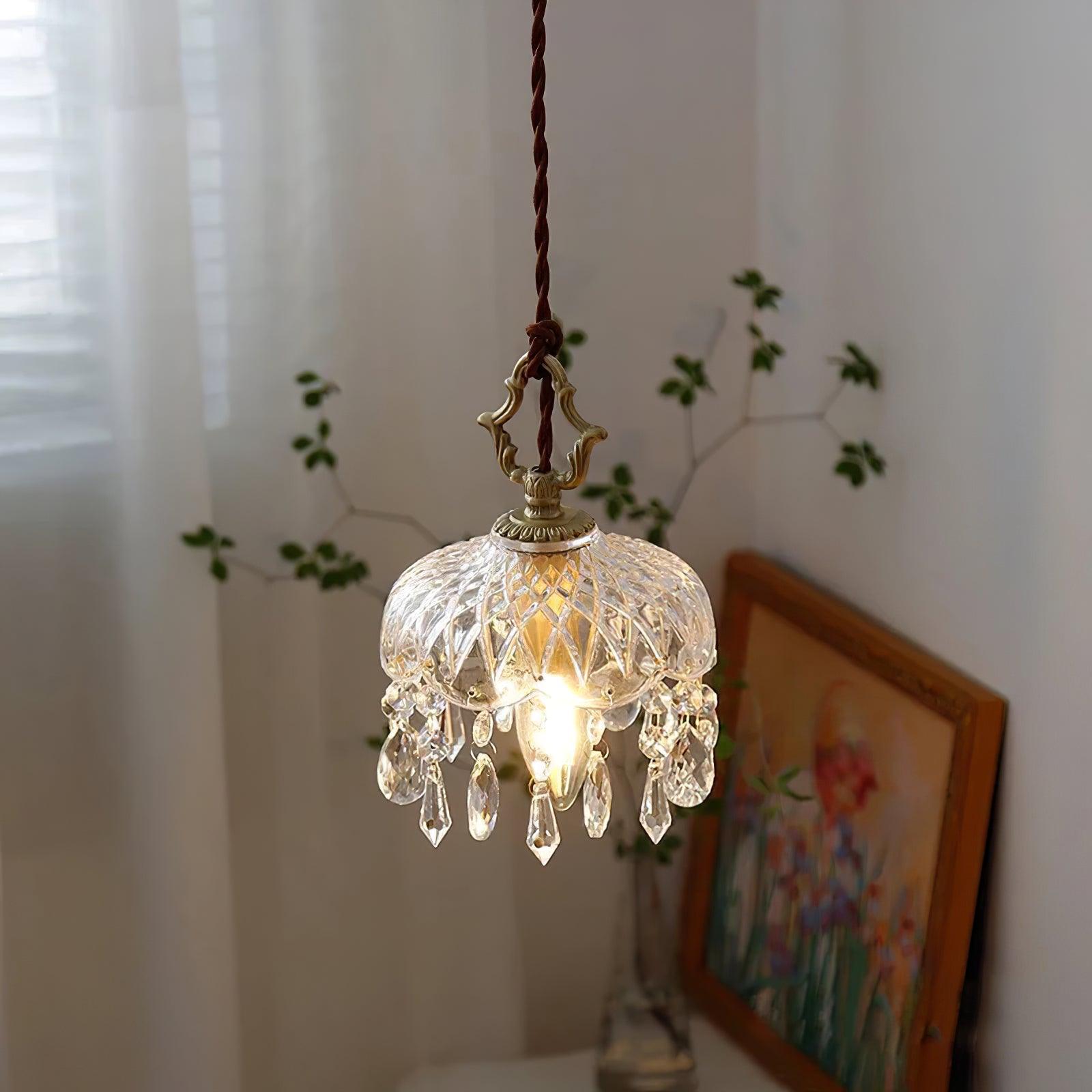 Celestial Glow Retro Brass Glass Pendant Light