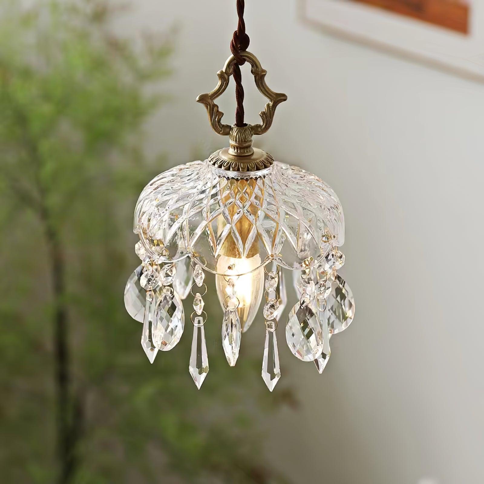 Celestial Glow Retro Brass Glass Pendant Light
