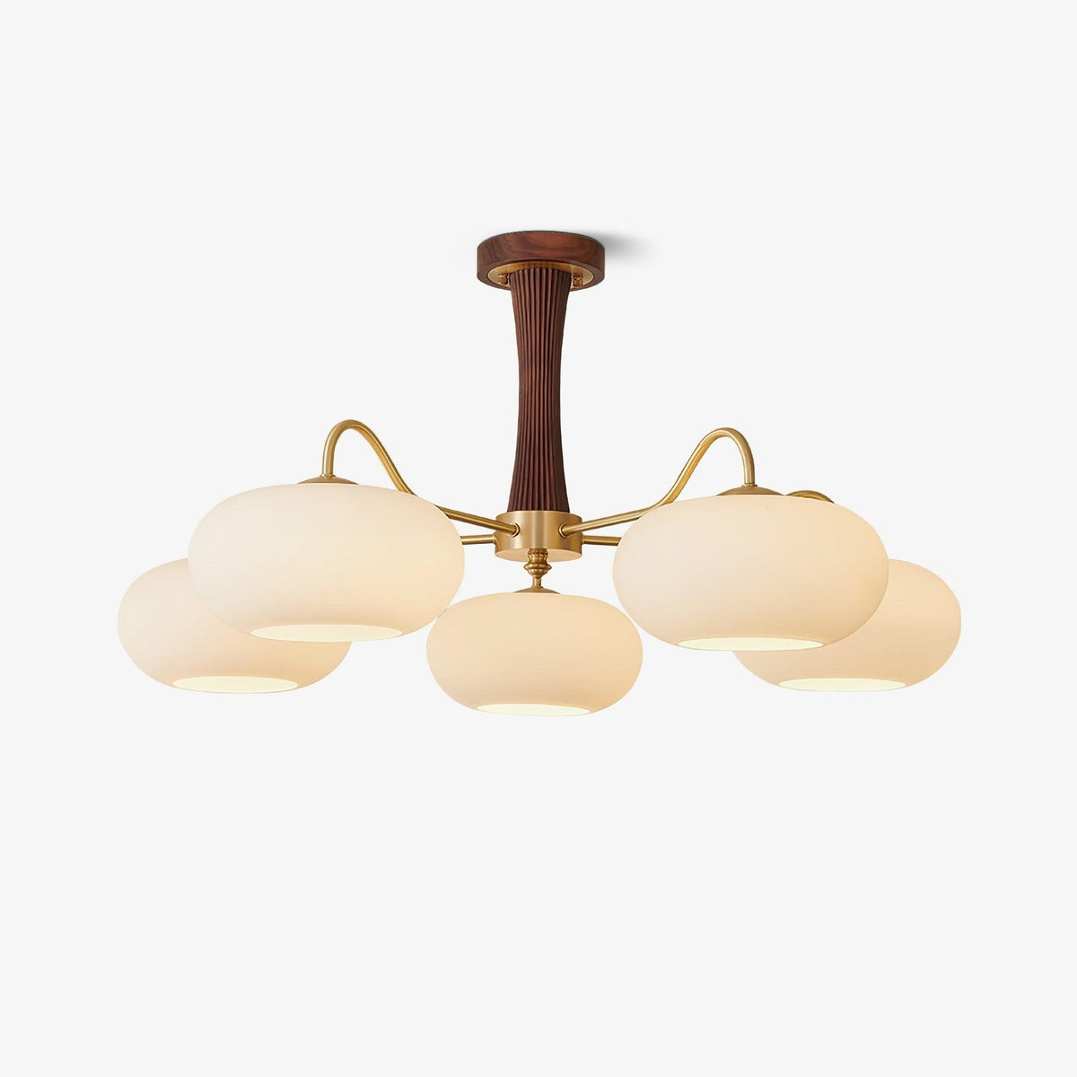 Kaki chandelier walnut stem and brass arms