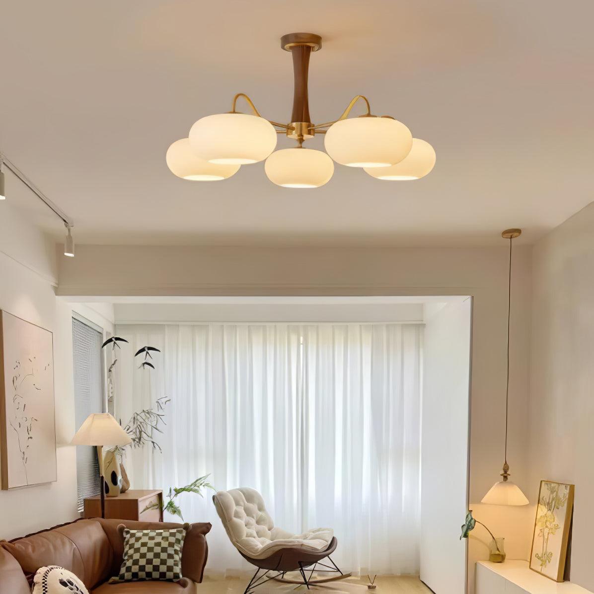 Kaki chandelier in a light-filled living room