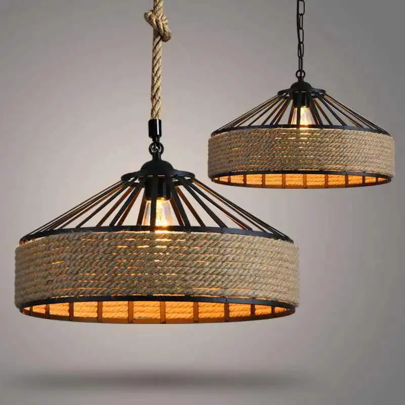 Classic Hemp Rope Rustic Iron Pendant Light