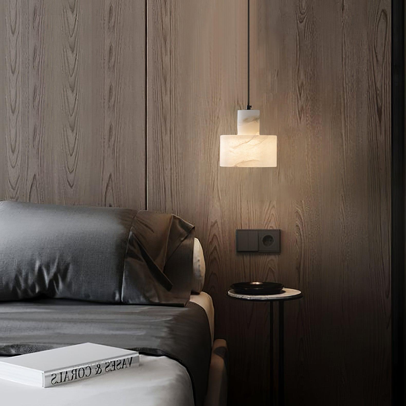 Lampada a sospensione cilindrica in alabastro