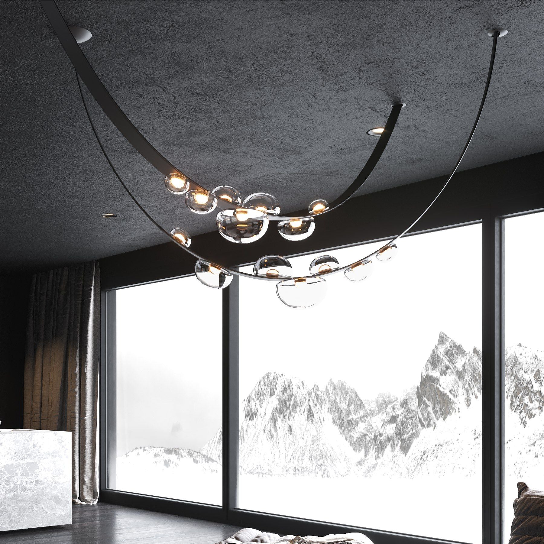 Dew Drops Nordics Glass Leather Linear Chandelier