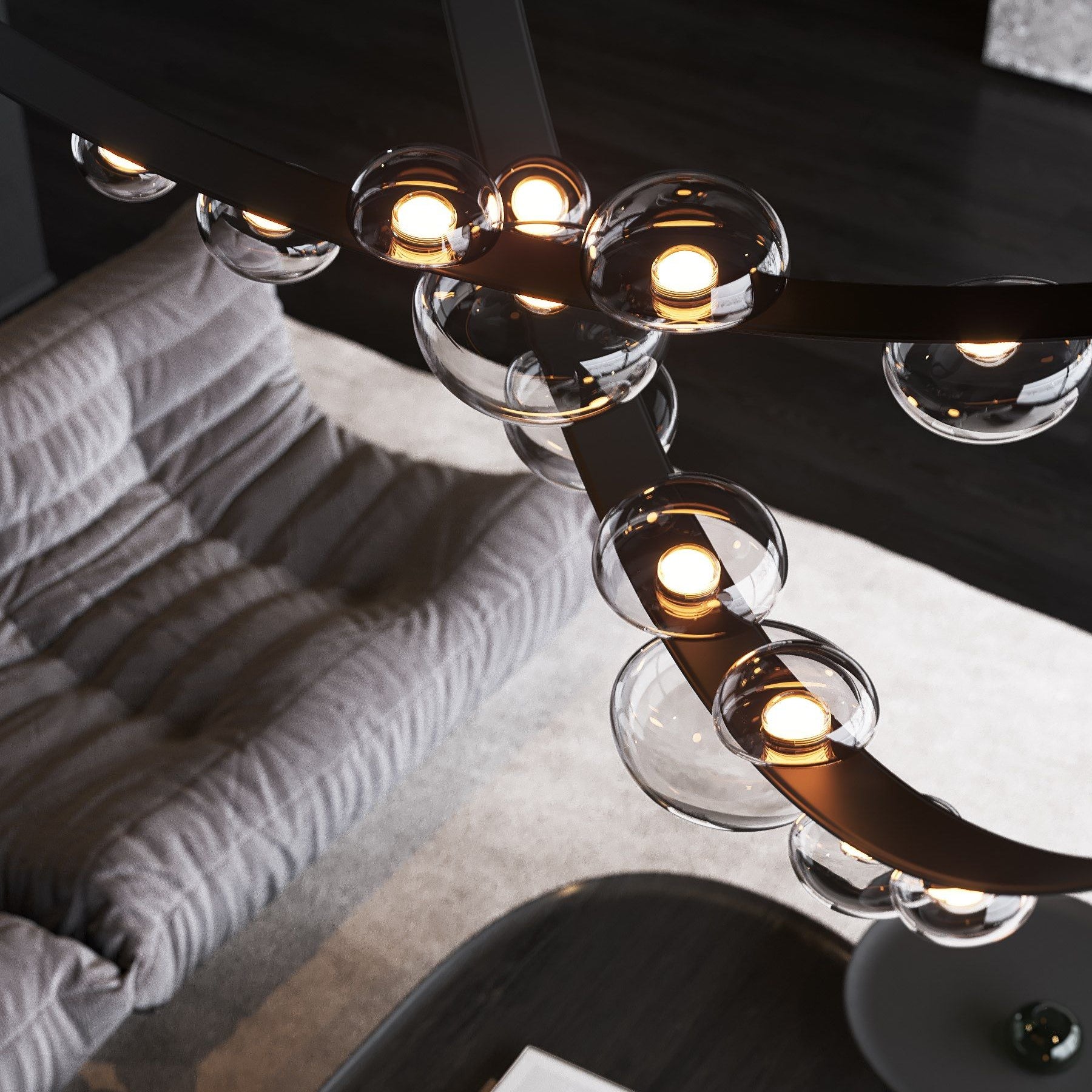 Dew Drops Nordics Glass Leather Linear Chandelier