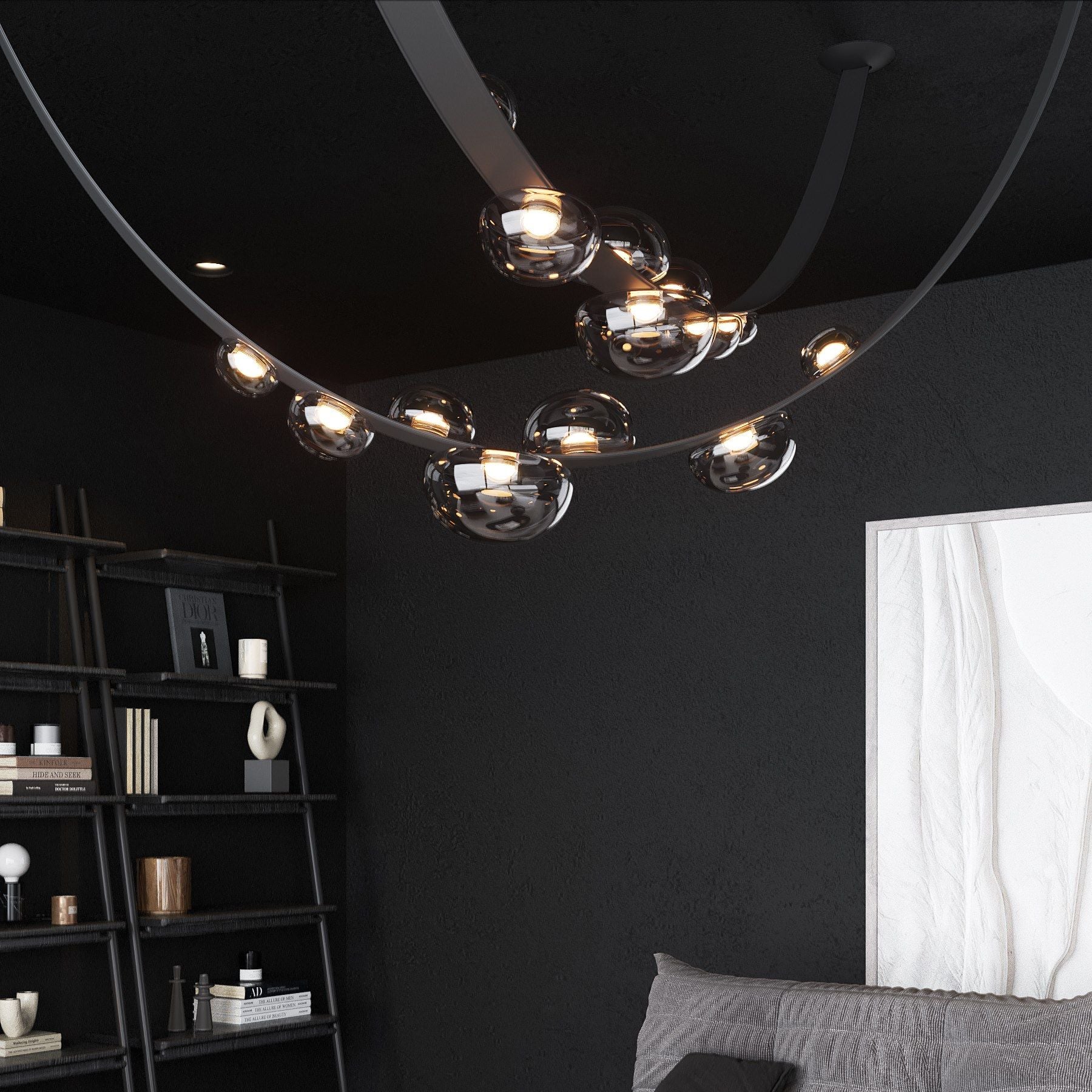 Dew Drops Nordics Glass Leather Linear Chandelier